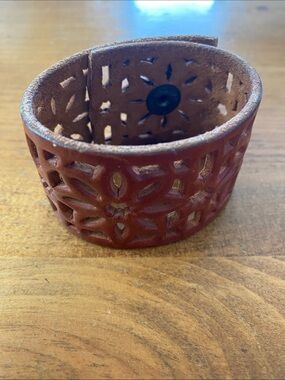Handcut Brown Floral Leather Cuff Bracelet